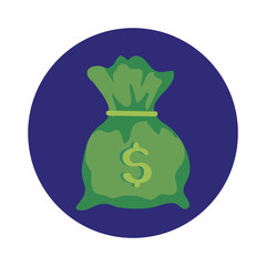 money bag in frame circular isolated icon vector illustration design