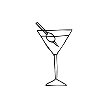 Vector hand drawn doodle sketch martini cocktail isolated on white background