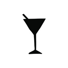 Vector black hand drawn doodle sketch martini cocktail silhouette isolated on white background