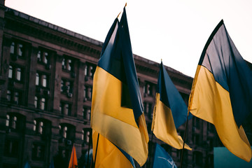 Flags of Ukraine on the street