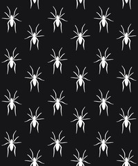 Vector seamless pattern of white spider silhouette isolated on black background