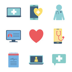 Isolated health online flat style icon set vector design