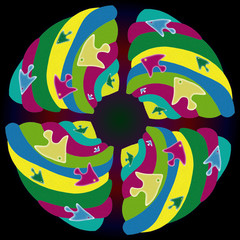 bright abstract round pattern seamless with fishes