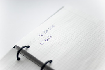 To do list. Close up of the handwritten to do list plan in the diary