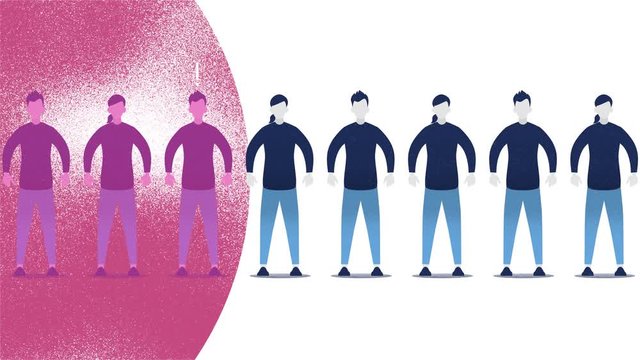 Animation of Virus Spreading Through Humans Stopped By Isolation. Modern flat, textured style animated illustration.