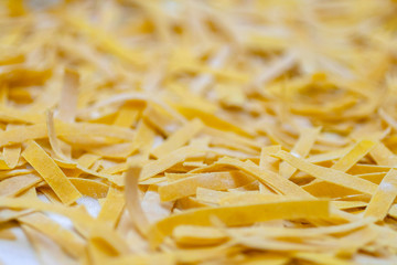 Close up shot raw pasta strips