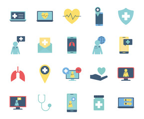 Isolated health online flat style icon set vector design