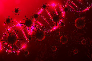 Coronavirus COVID-2019 on a red futuristic background. Microscope virus close up. 3d rendering.