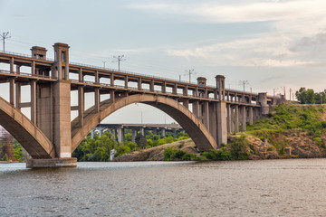 Preobrazhensky bridge over the Dnieper river in Zaporizhia, Ukraine.