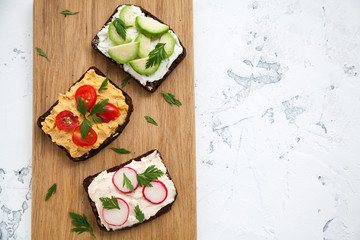 Healthy vegetarian bread open sandwiches