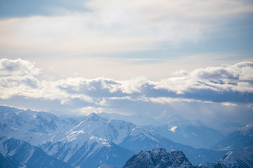 High alpine mountains with snow in Germany and blue beautiful sky