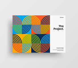 Creative business presentation vector A4 horizontal orientation front page mock up. Modern corporate report cover abstract geometric illustration design layout. Company identity brochure template.