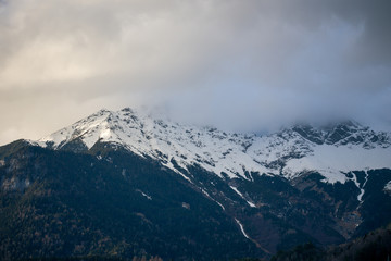 Naklejka na ściany i meble High alpine mountains with snow in Germany and blue beautiful sky