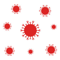 Set of red virus icons. Corona virus icon isolated on white background. China pathogen respiratory infection, asian flu outbreak. Microbe, bacterium icon, virus icon in glyph style, corona virus.