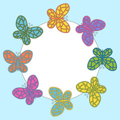 Decorative frame with colorful abstract butterflies