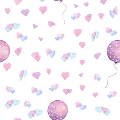 Papier peint Animaux avec ballon Coeurs colorés sans couture avec motif ballon. Illustration aquarelle dessinée à la main sur fond blanc