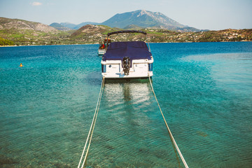 Obraz premium Limni village at Euboea in Greece. Panoramic view.