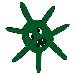 Obraz premium Coronavirus. Vector illustration. Caricature. The causative agent of a dangerous disease on an isolated background. COVID-19 infection. Cartoon style. Medical topics. Idea for book, web design