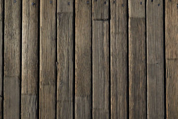 Wooden texture. Old terrace board. Background of old natural wooden dark empty deck with messy and grungy crack beech, oak tree floor texture inside vintage, retro perfect blank.
