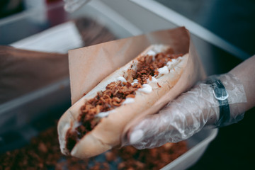 Delicious fresh hot dogs on the grill