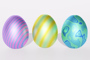 Three colorful easter eggs isolated on a white, 3d