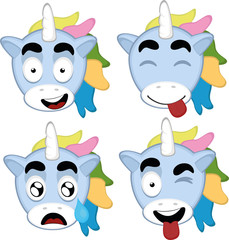 Vector illustration of expressions of a unicorn cartoon