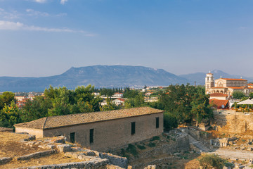 Obraz premium Archaeological park at the Apollo Temple, Corinth, Greece.