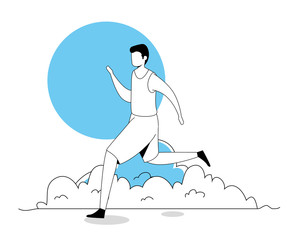 young man running avatar character icon vector illustration design
