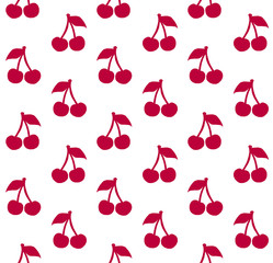 Vector seamless pattern of red cherry berries silhouette isolated on white background