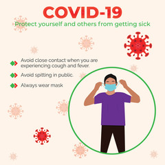 Covid 19 Protect yourself and other from getting sick social media post design template. Coronavirus graphics. Wear mask