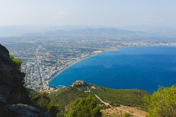 Panoramic view of Loutraki and Aegean sea, Greece in a summer day
