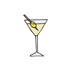 Vector hand drawn doodle sketch colored martini cocktail isolated on white background