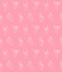 Vector seamless pattern of white hand drawn doodle sketch arm signs isolated on pink background