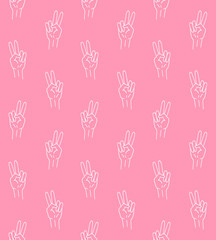 Fototapeta premium Vector seamless pattern of white hand drawn doodle sketch peace sign isolated on pink background