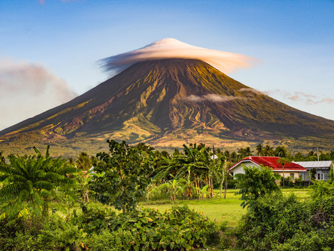 Mayon volcano -  massive, very active and perfect cone shape volcano in island of Luzon, Philippines