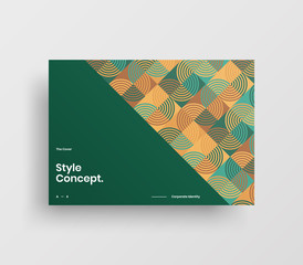 Creative business presentation vector A4 horizontal orientation front page mock up. Modern corporate report cover abstract geometric illustration design layout. Company identity brochure template.