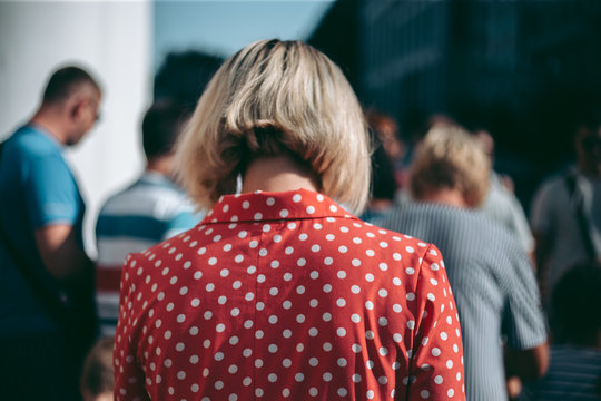 Girl With White Hair And A Red Polka Dot Dress