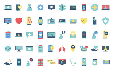 Isolated health online flat style icon set vector design