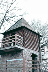 Old medieval wooden fortress with towers