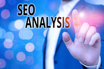 Text sign showing Seo Analysis. Business photo showcasing tool helps showing to study on how to...