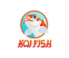 Koi fish or carp fish cartoon character, illustration and logo design. Japan culture, aquarium and underwater life, vector design