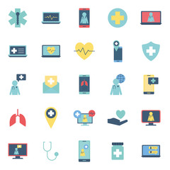 Isolated health online flat style icon set vector design