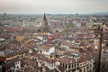 Fototapeta na wymiar Beautiful view of Verona from the Lamberti tower. Verona, Veneto, Italy