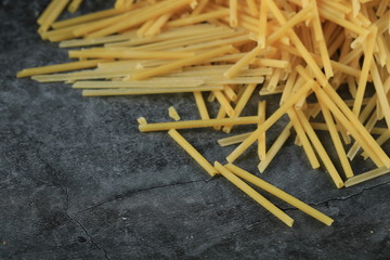 Homemade fresh spaghetti on the top corner
