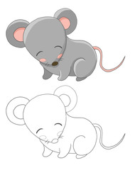 Children coloring book mouse mice forest cartoon colorless colored isolated on white background