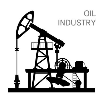 Silhouette image of a pump for oil production on a white background. Isolated object