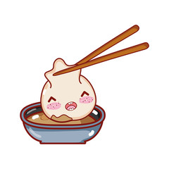 kawaii dumpling chopstick sauce cartoon, sushi and rolls