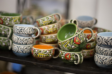 Handmade ceramic painted plates with a beautiful pattern