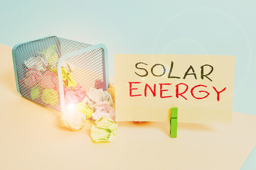 Handwriting text writing Solar Energy. Conceptual photo radiation from the Sun capable of producing...