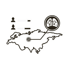 map with covid 19 information and icons, line style icon vector illustration design